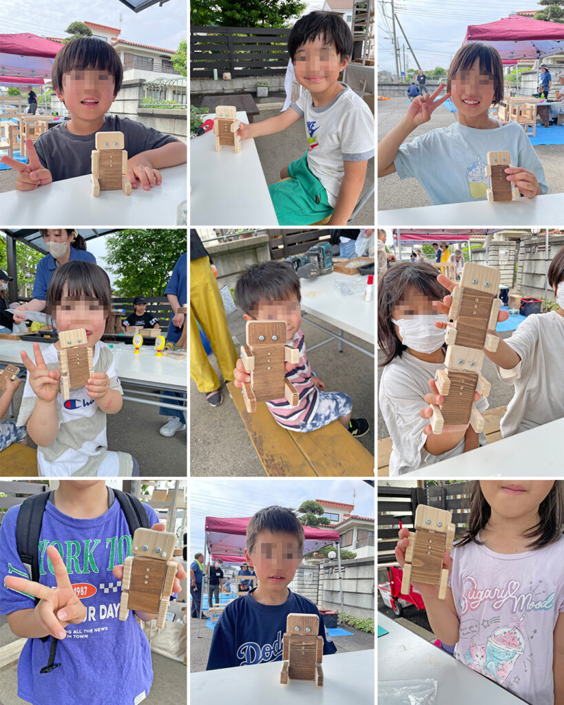 高気密・高断熱・高耐久な家づくりを行っている佐藤ホーム主催「モノ・ヒト・コト展」スタッフとのDIY「ロボさん」完成風景
